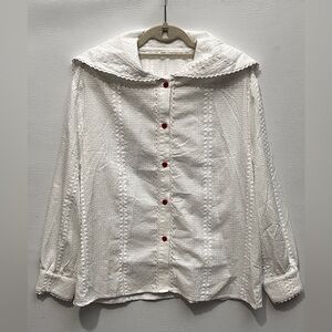 Lucking Seoul Korean Doll White Button-Down Blouse “Lucky Day”